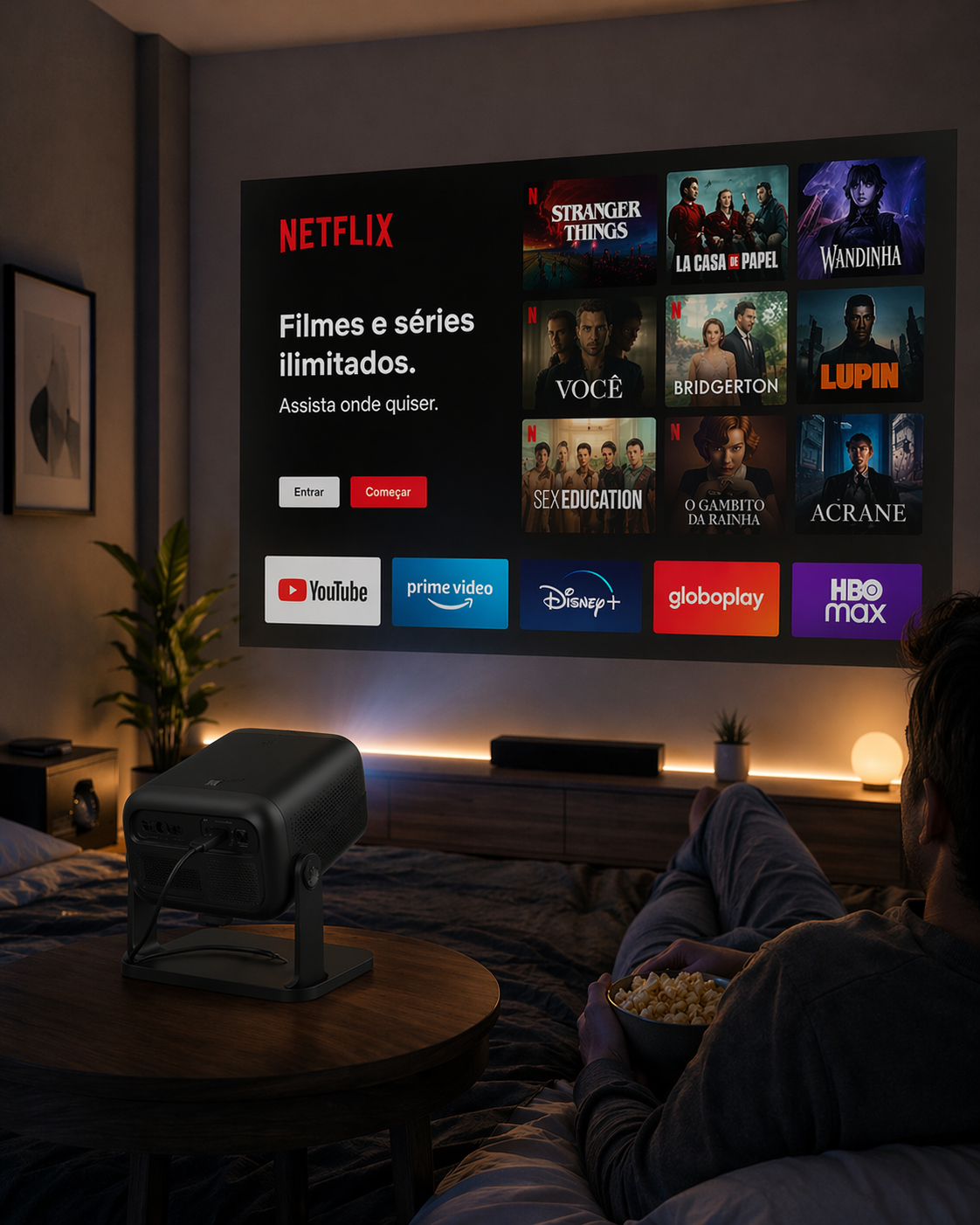 Projetor Bettdow 4K Netflix Licensed — Cinema em Casa com tela de até 200 polegadas