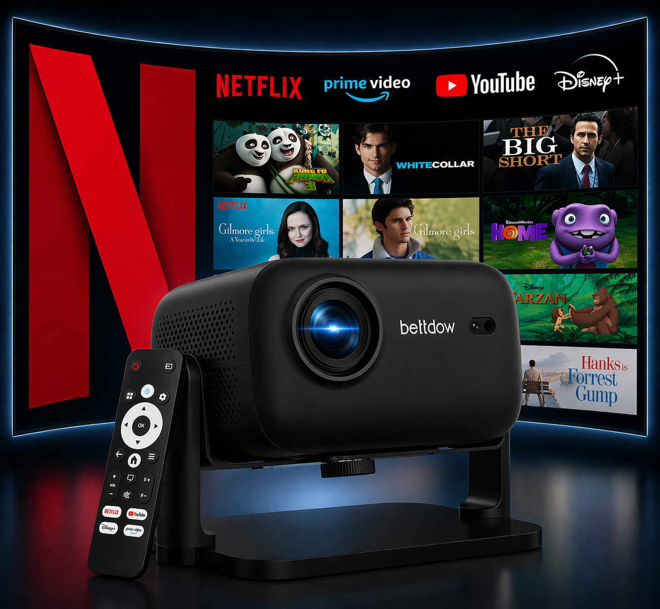 Projetor Bettdow AC1060 4K Netflix Licensed — vista frontal