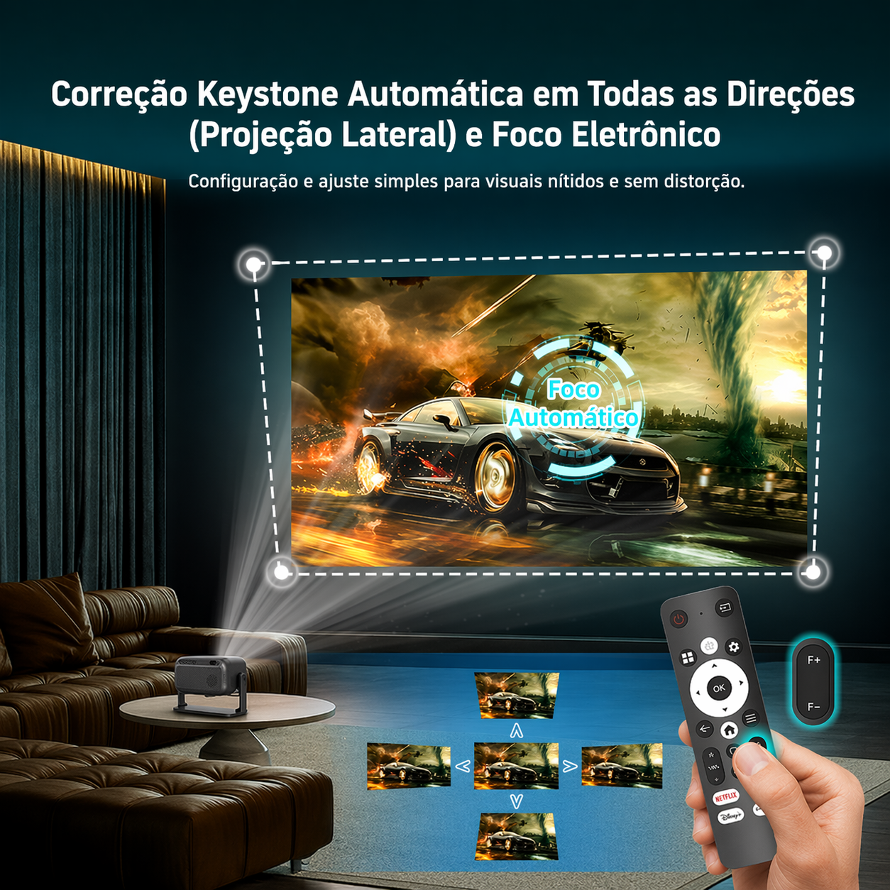 Projetor Bettdow AC1060 4K — foco automático em ação